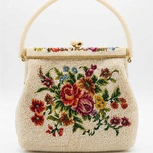 Vintage Hand-Beaded Floral Petit Point Evening Bag - Made in Hong Kong